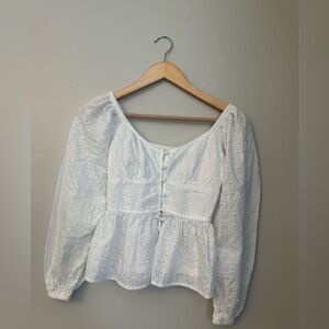 American Eagle Outfitters White Eyelet Peplum Blouse Size X Small 100% Cotton